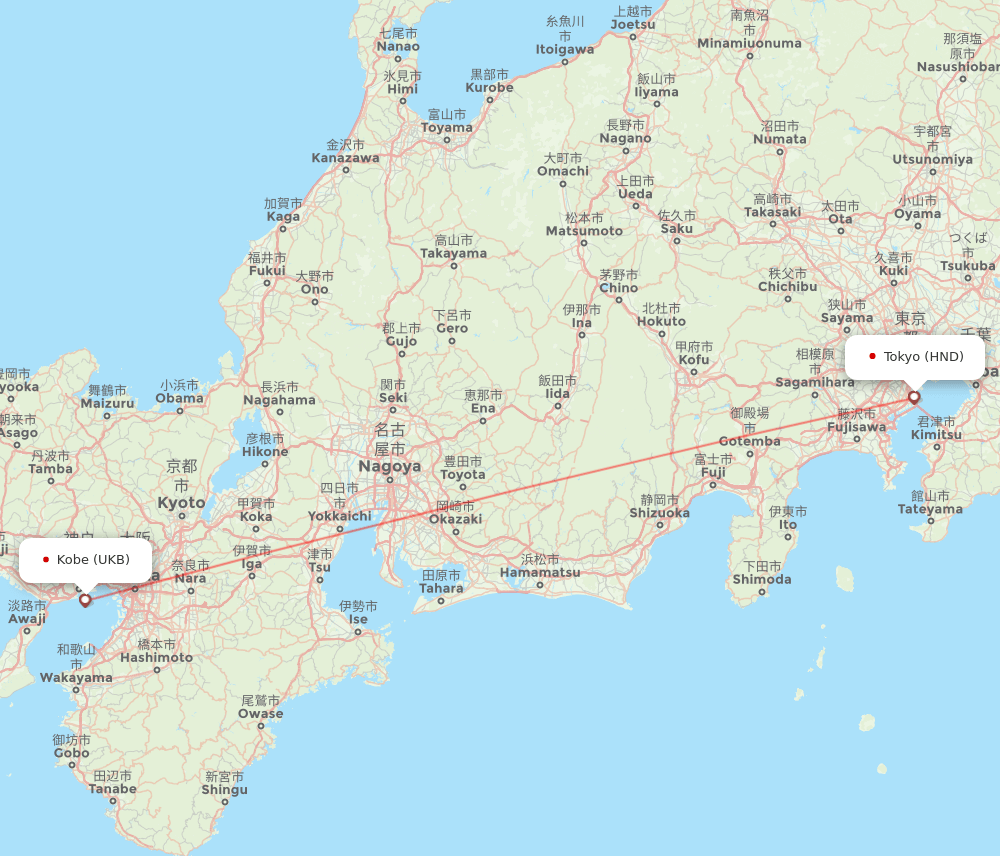Tokyo - Kobe route map and flight paths