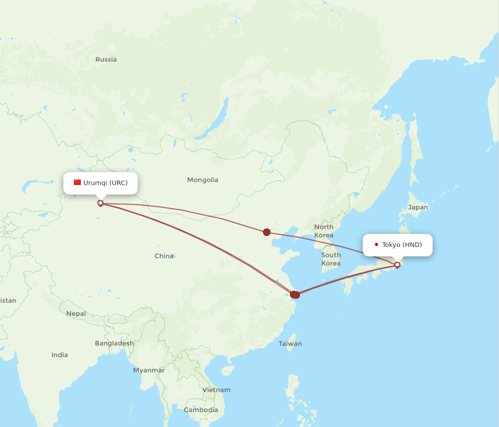 HND-URC flight routes