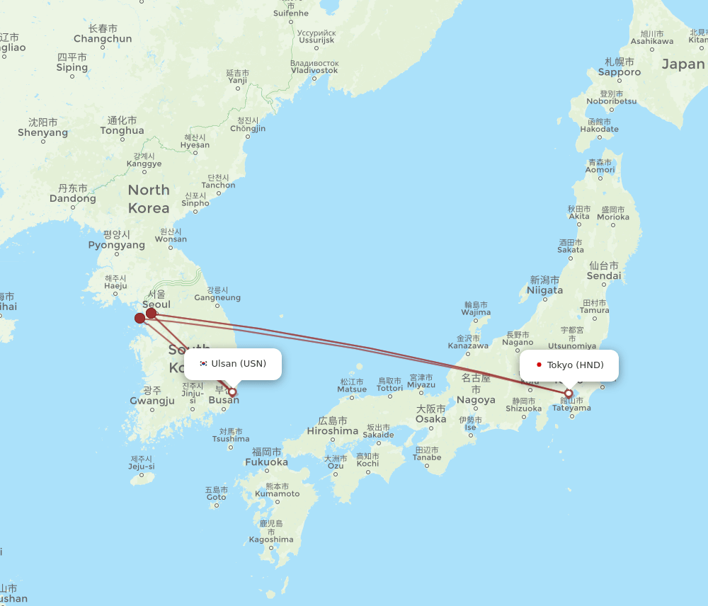 HND to USN flights and routes map