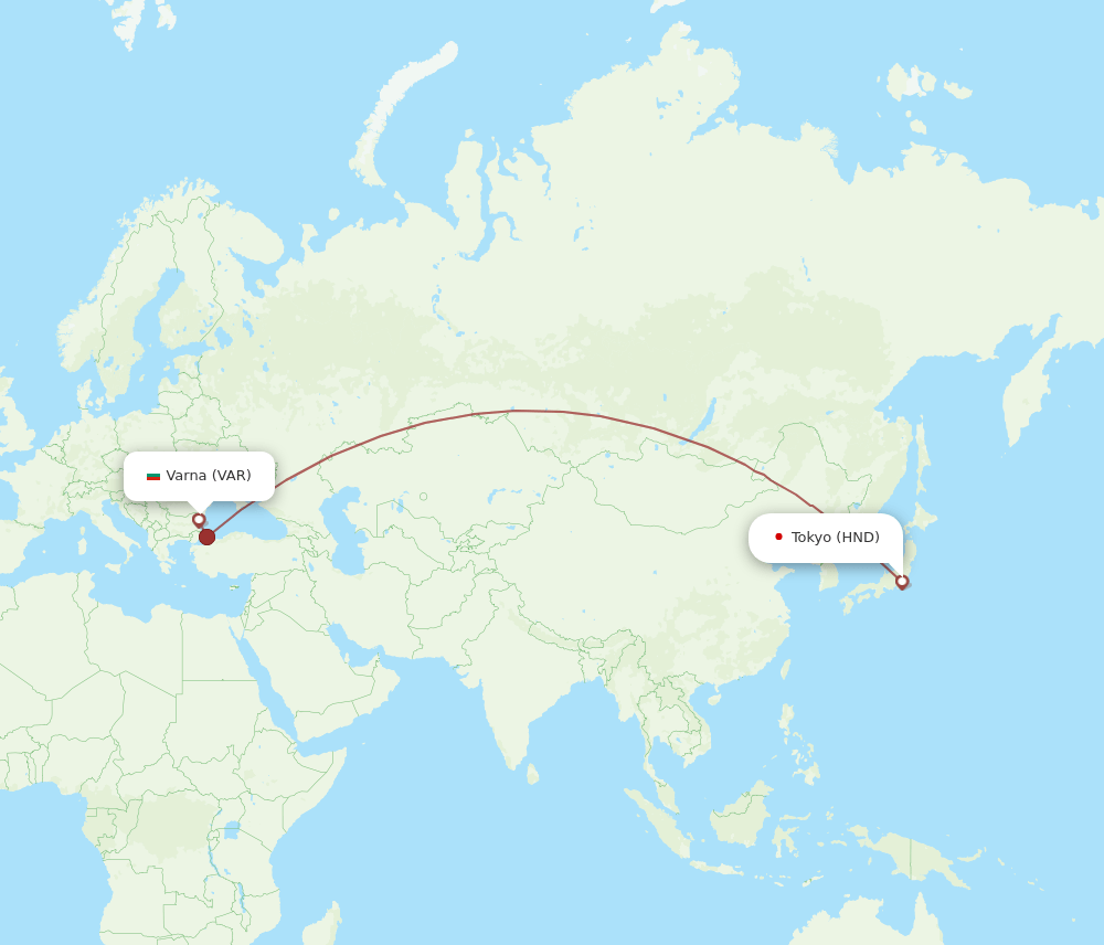 HND to VAR flights and routes map