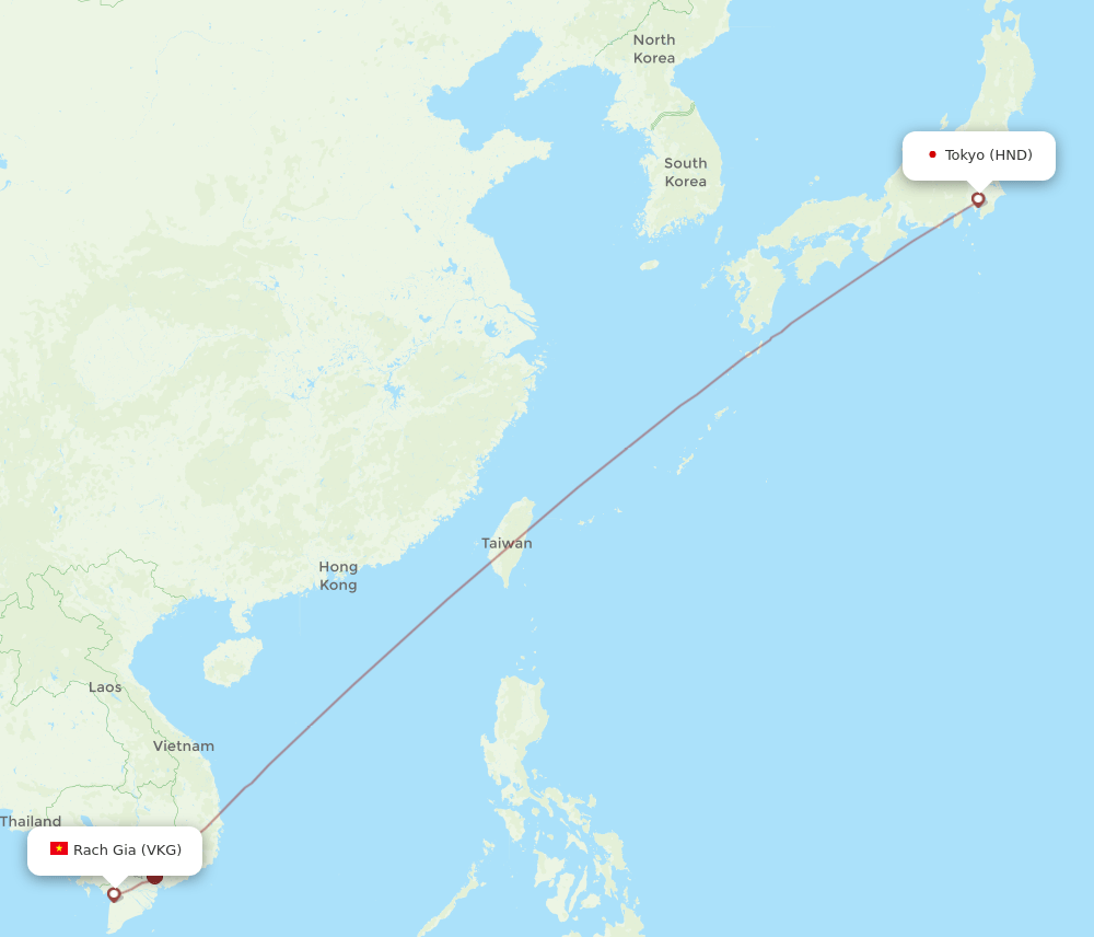 Tokyo - Rach Gia route map and flight paths