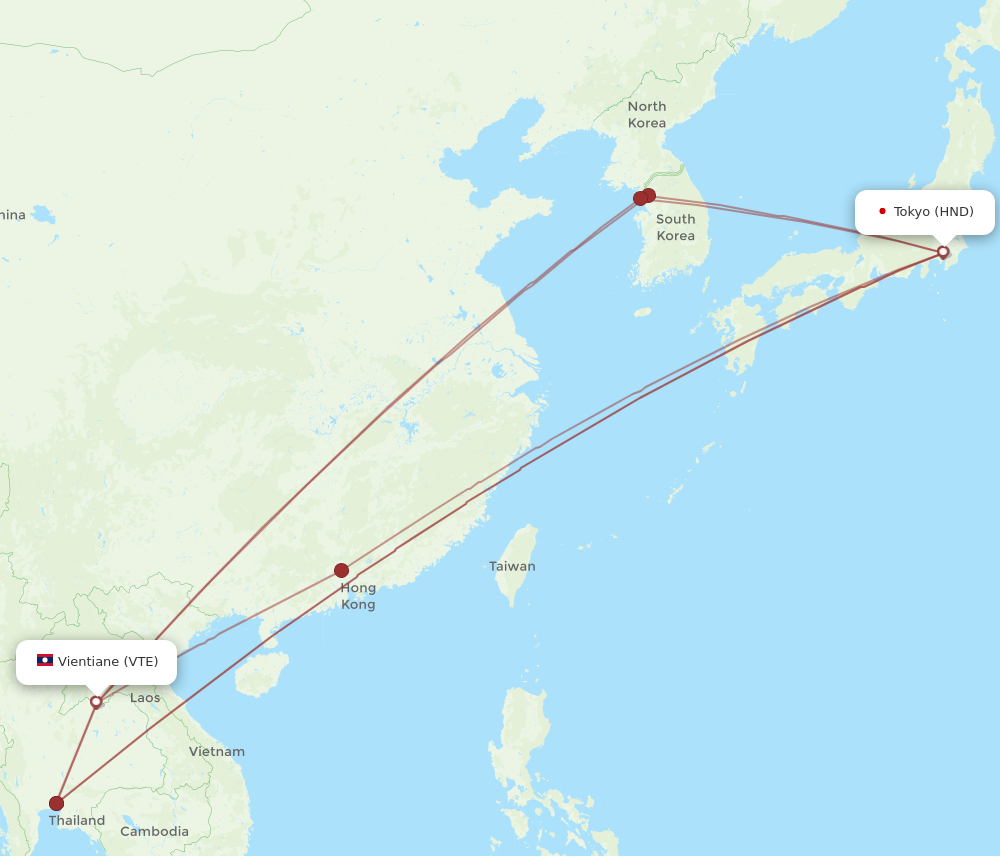 HND to VTE flights and routes map