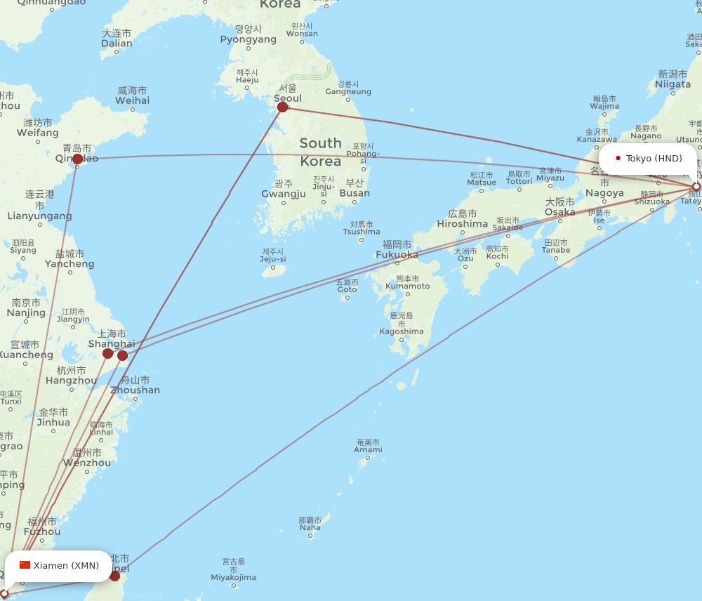 HND-XMN flight routes