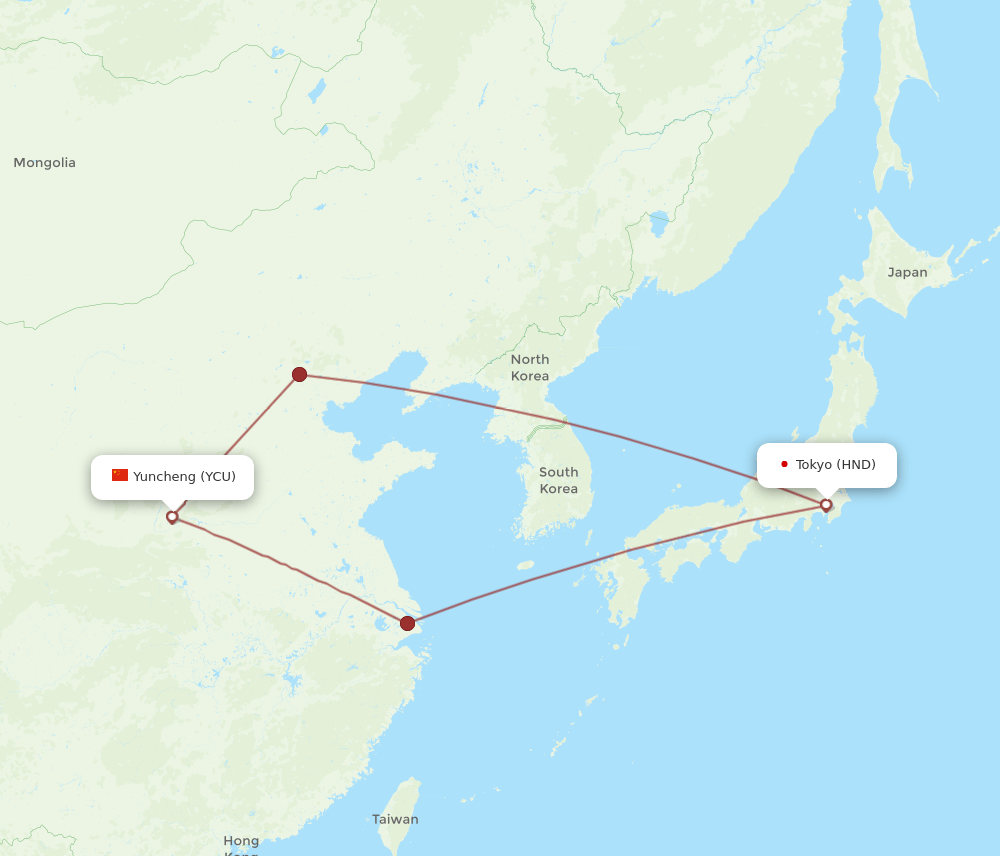 HND-YCU flight routes