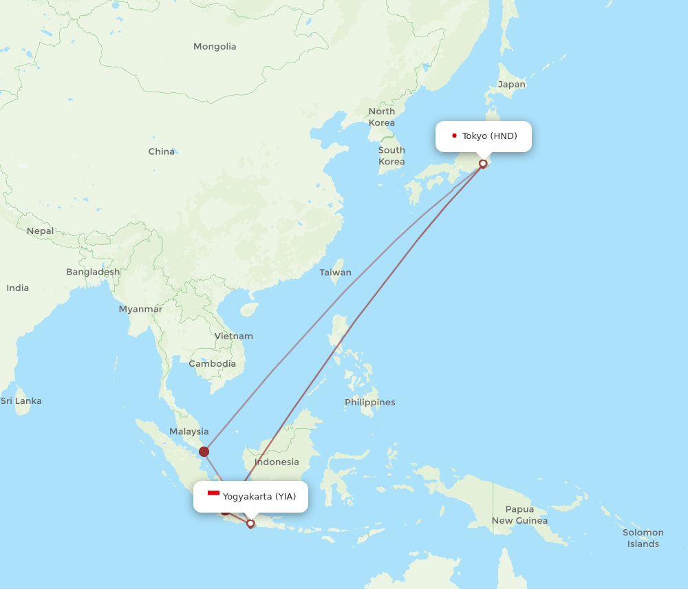 HND to YIA flights and routes map