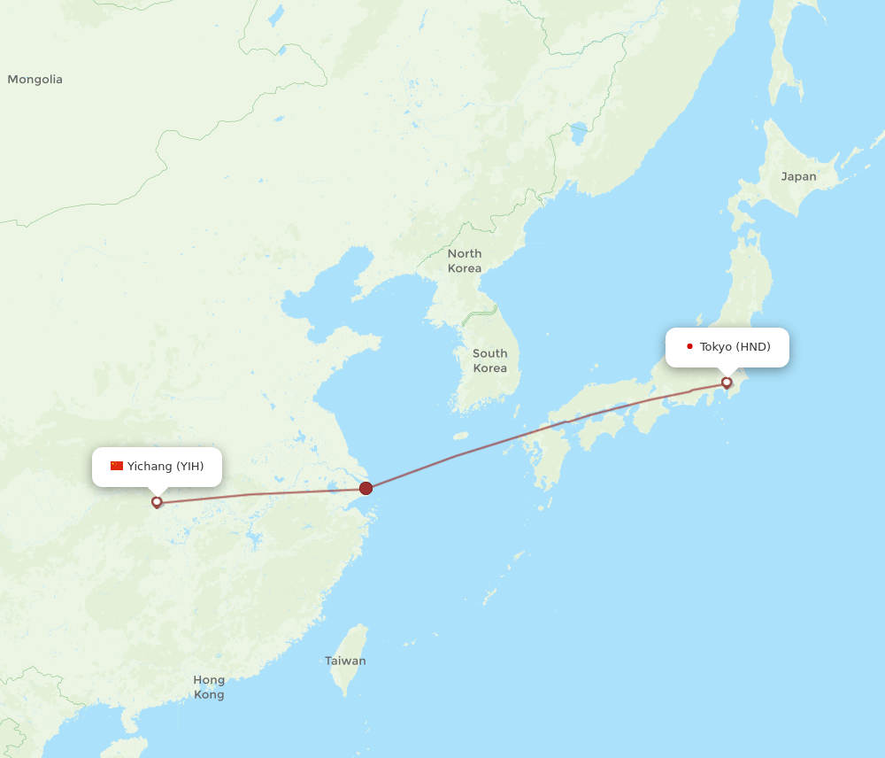 HND to YIH flights and routes map