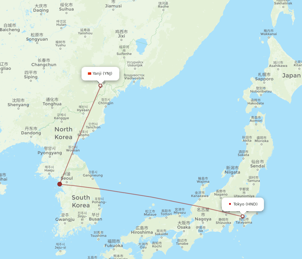 HND-YNJ flight routes