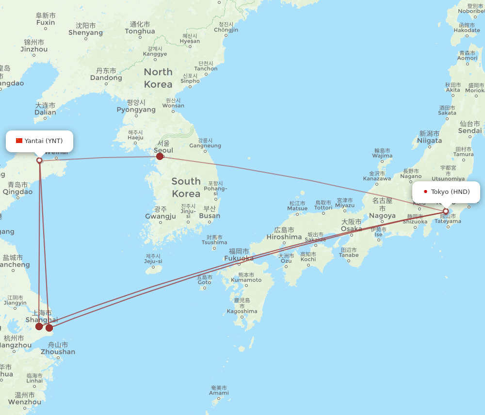 HND-YNT flight routes