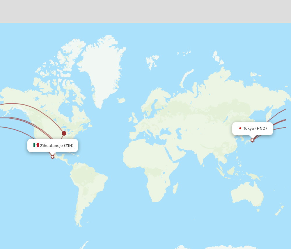 Ixtapa/Zihuatanejo - Tokyo route map and flight paths