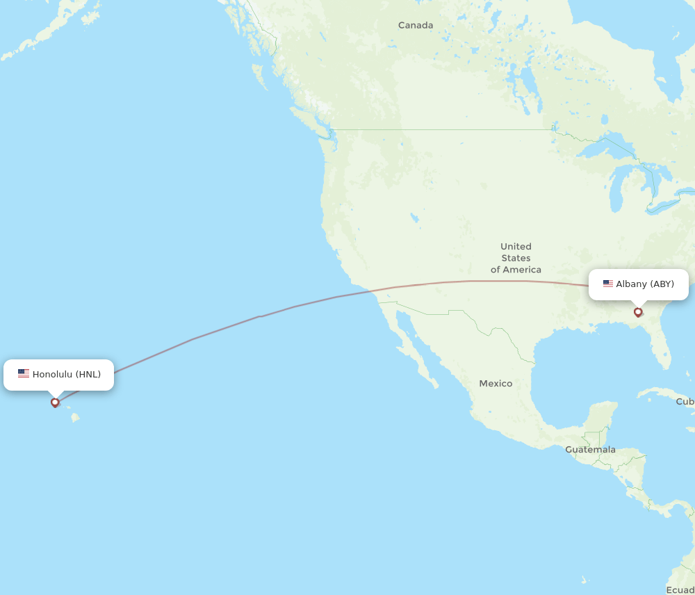 Honolulu - Albany route map and flight paths