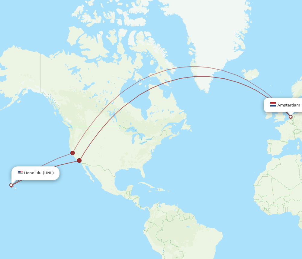 HNL-AMS flight routes