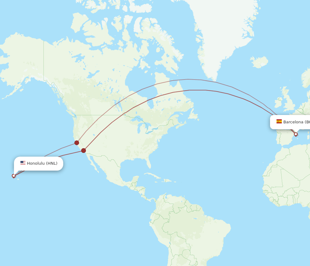 HNL-BCN flight routes
