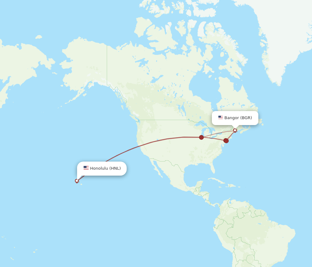 HNL-BGR flight routes
