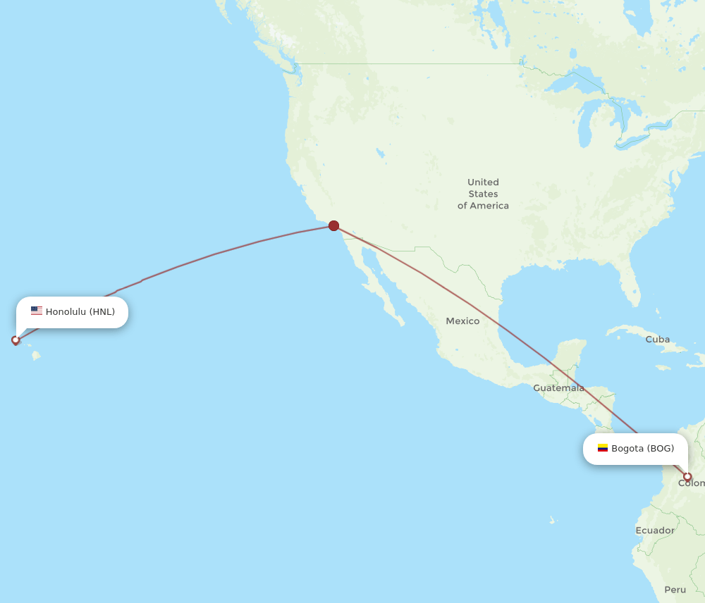 HNL to BOG flights and routes map