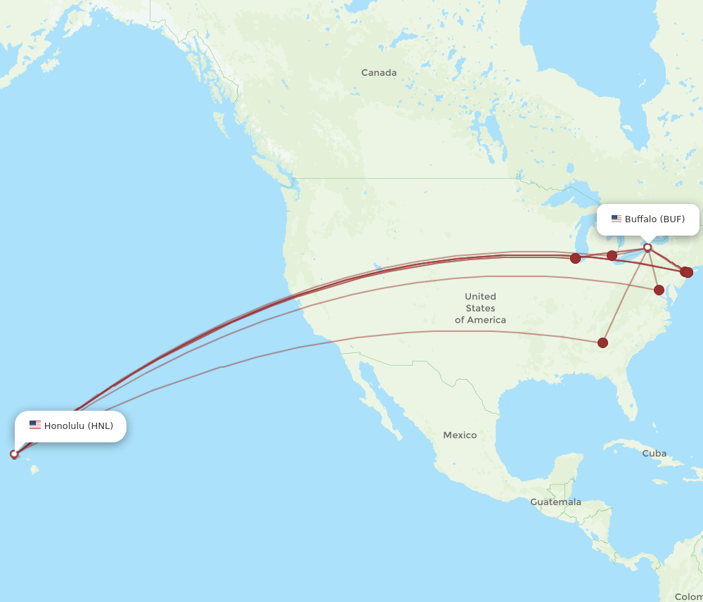 HNL-BUF flight routes