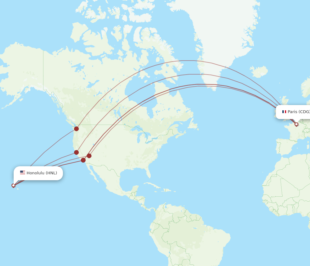 HNL-CDG flight routes
