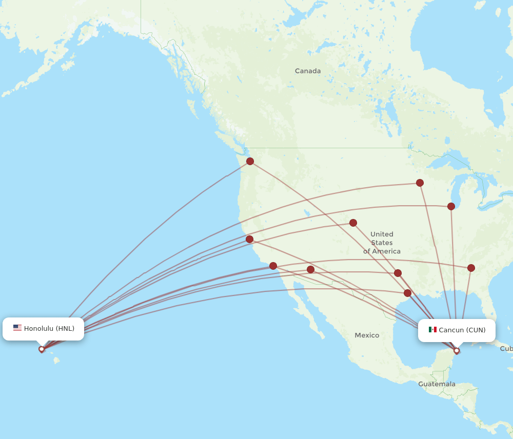 HNL-CUN flight routes