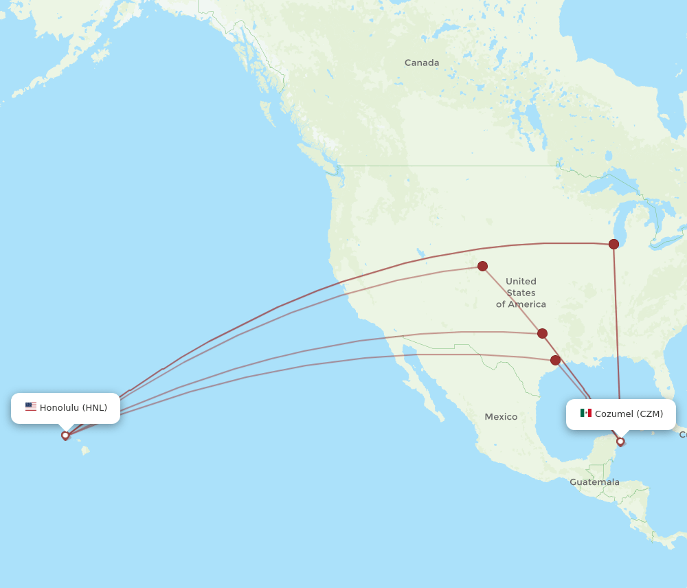 HNL-CZM flight routes