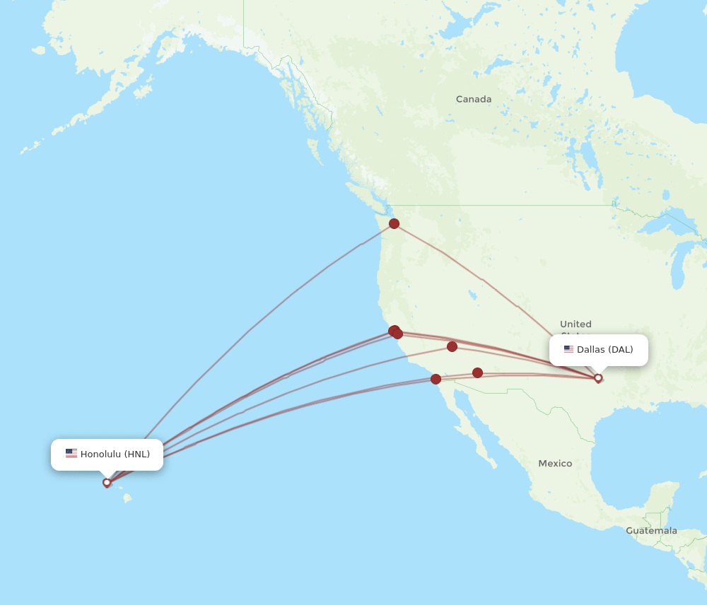 HNL-DAL flight routes