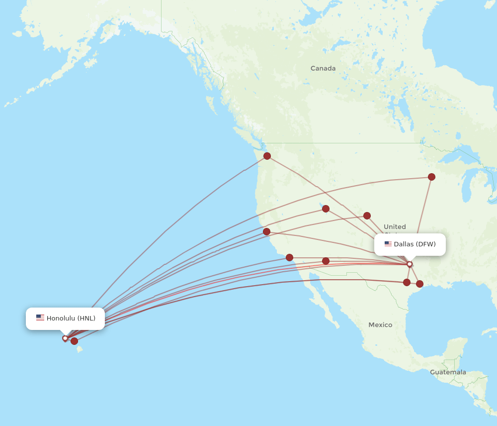 HNL-DFW flight routes