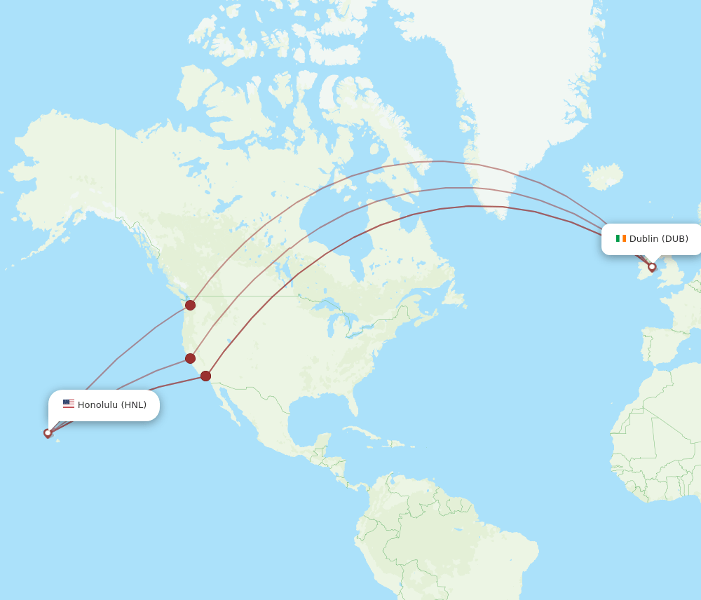 HNL-DUB flight routes