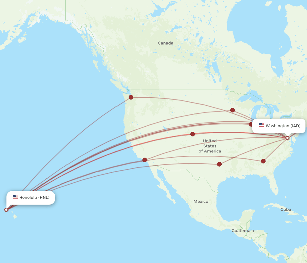 HNL to IAD flights and routes map