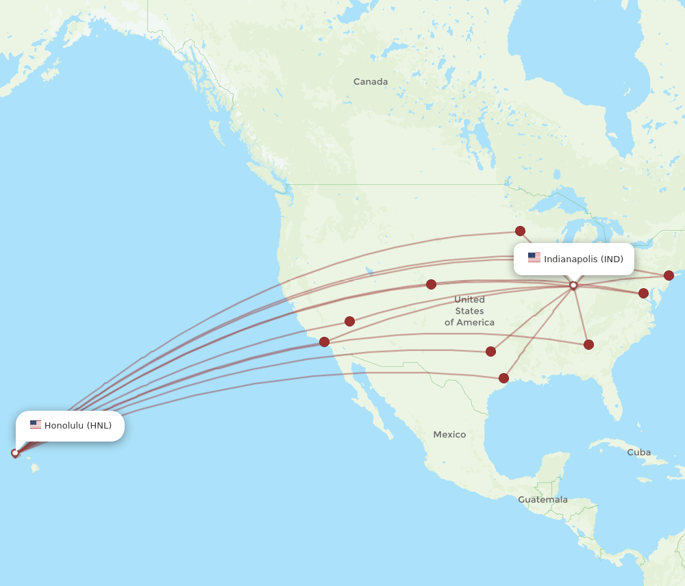 HNL-IND flight routes