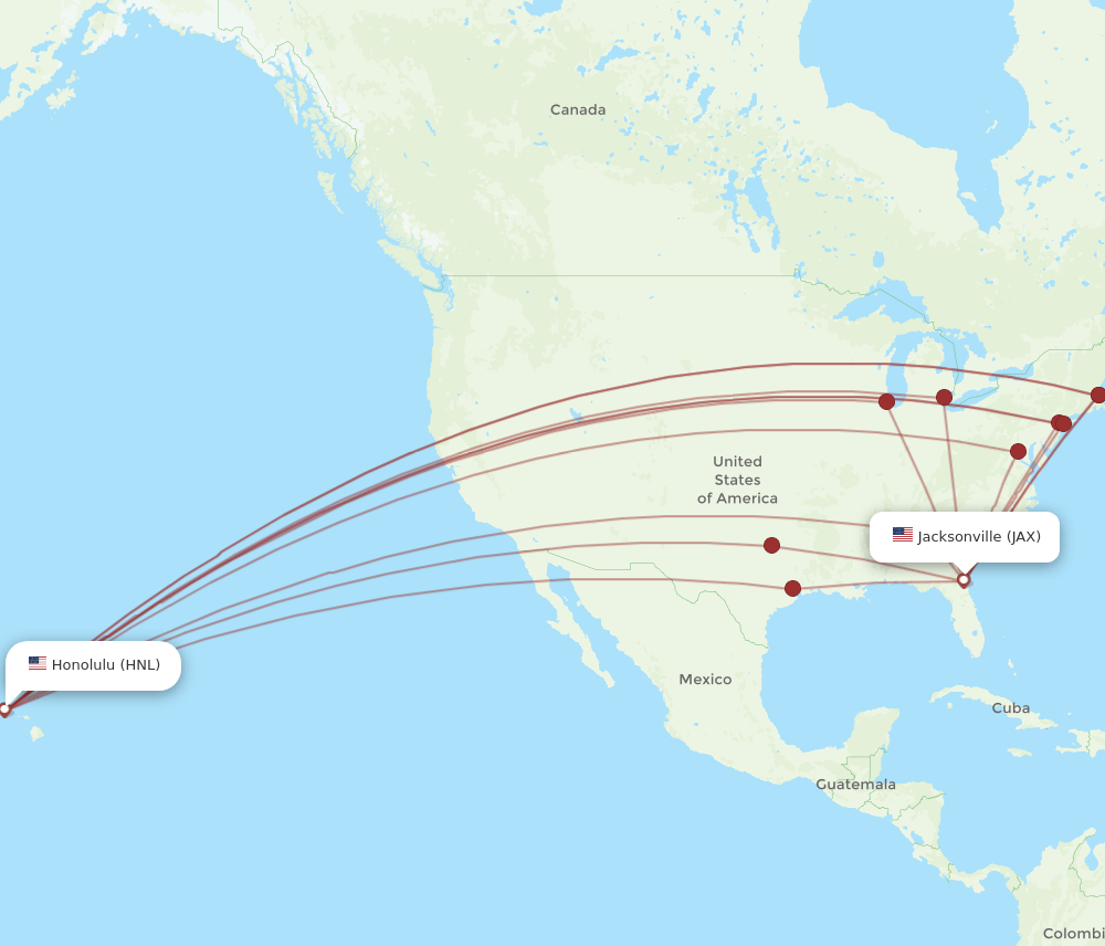 HNL-JAX flight routes