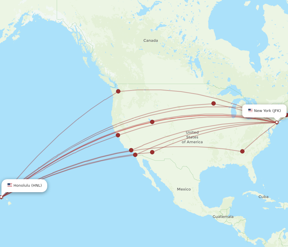 HNL to JFK flights and routes map