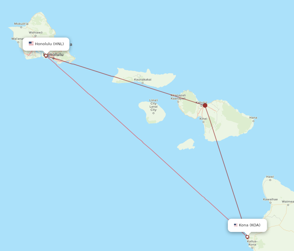 HNL to KOA flights and routes map