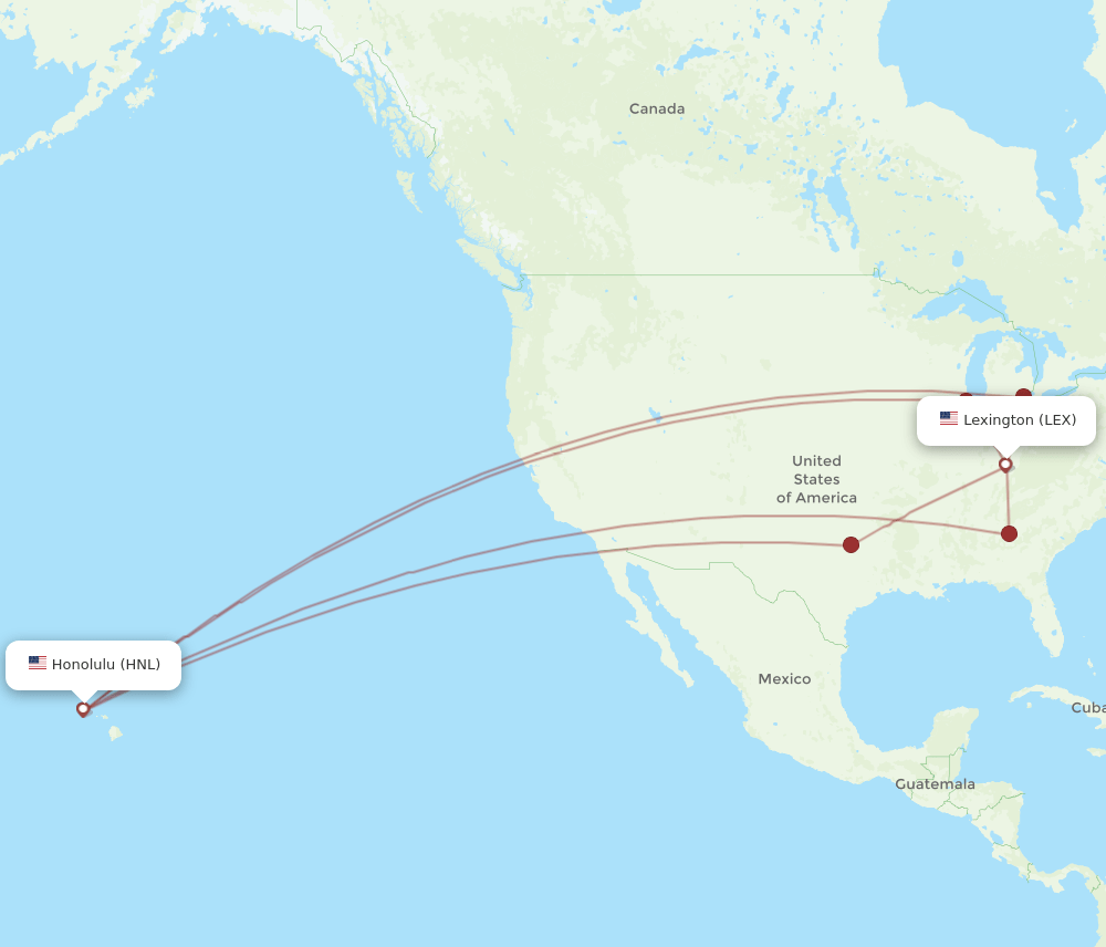 HNL-LEX flight routes