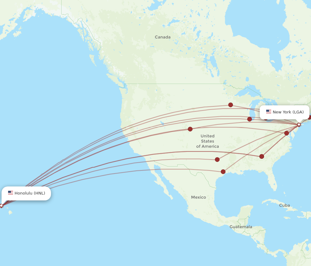 HNL to LGA flights and routes map