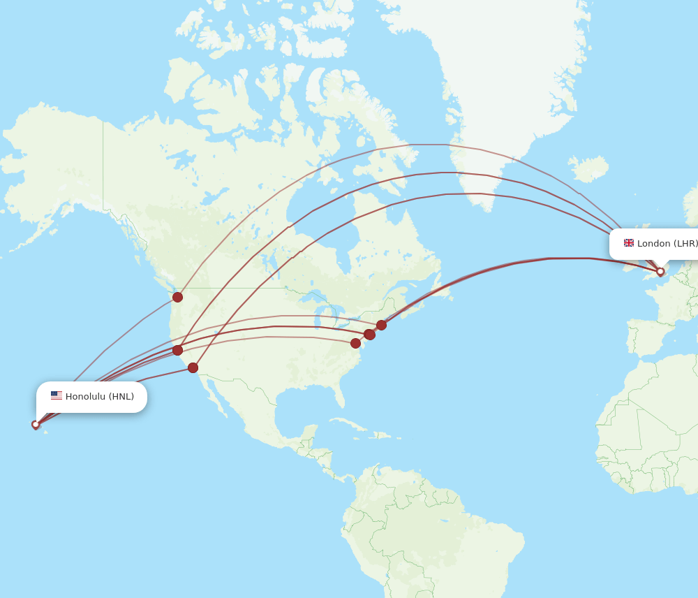 HNL-LHR flight routes