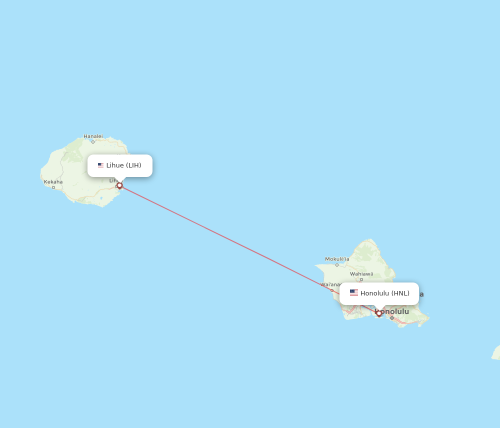 HNL to LIH flights and routes map