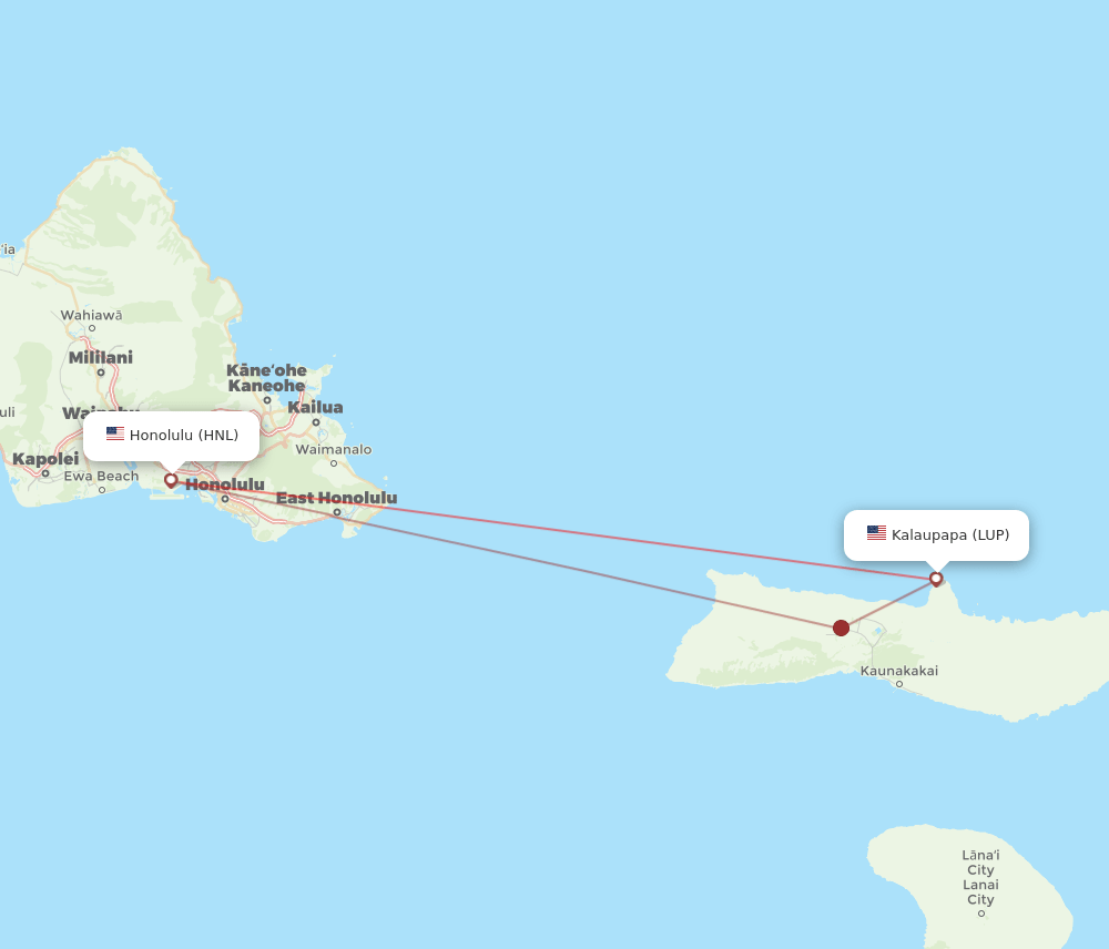 HNL to LUP flights and routes map