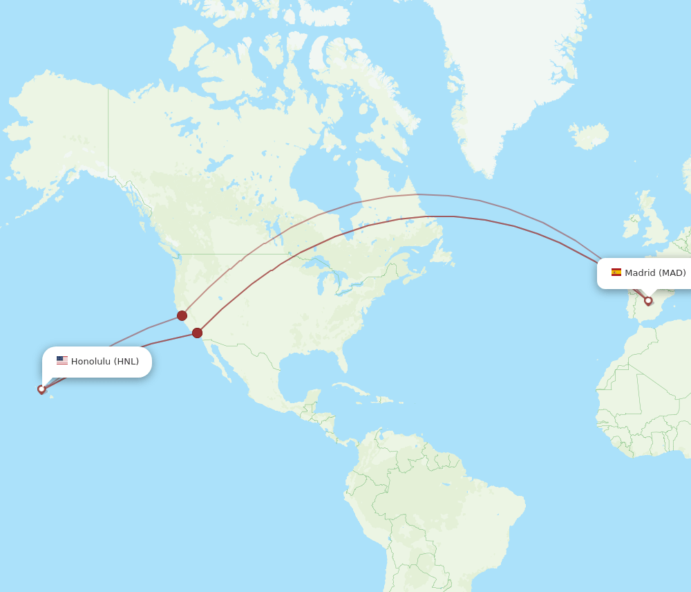 HNL-MAD flight routes