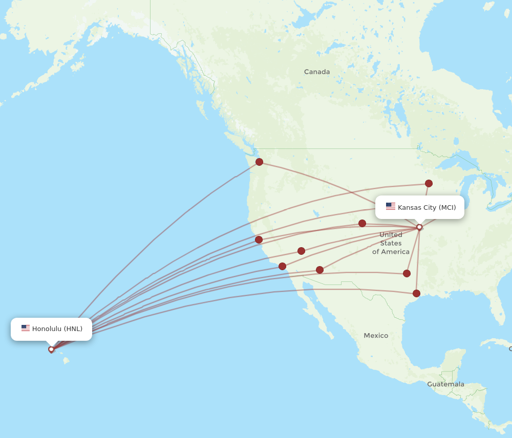 HNL to MCI flights and routes map