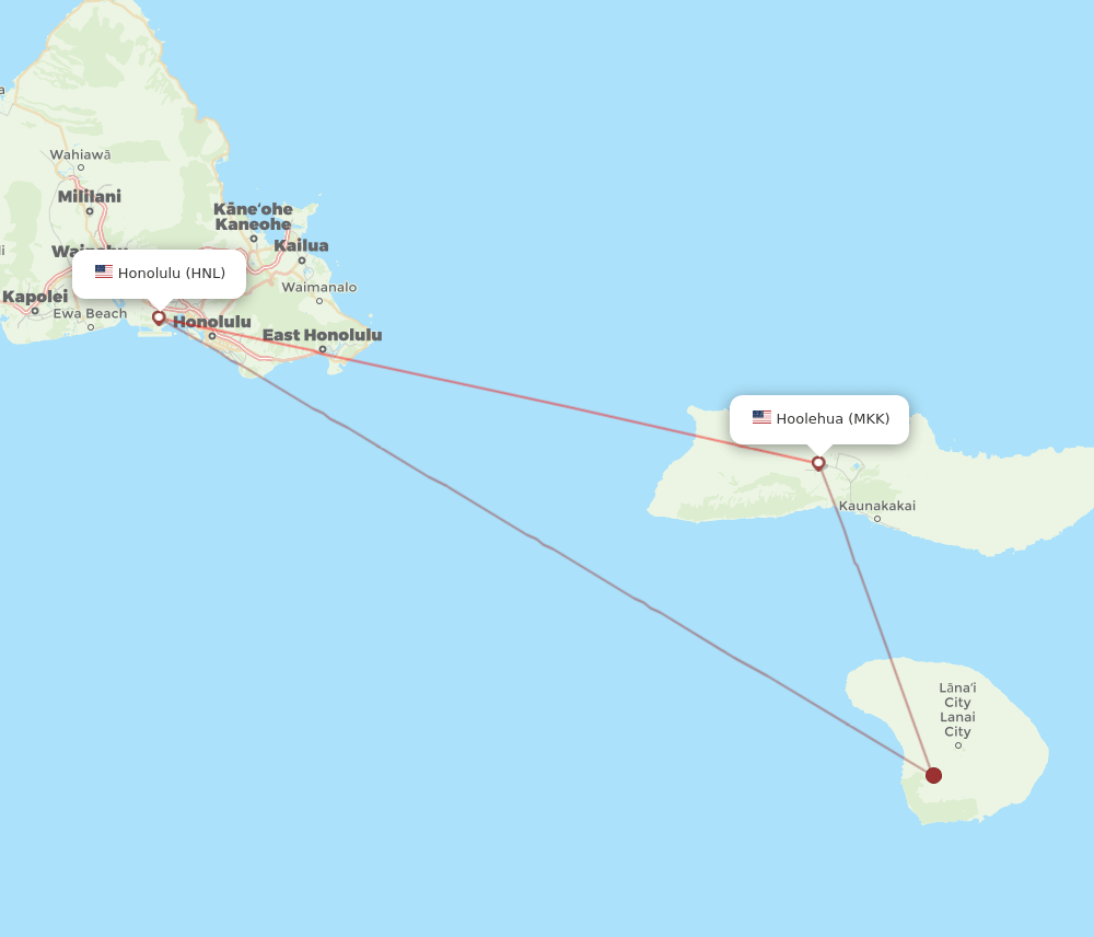 Honolulu - Hoolehua route map and flight paths
