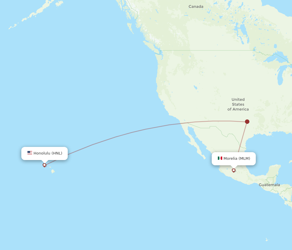 Morelia - Honolulu route map and flight paths
