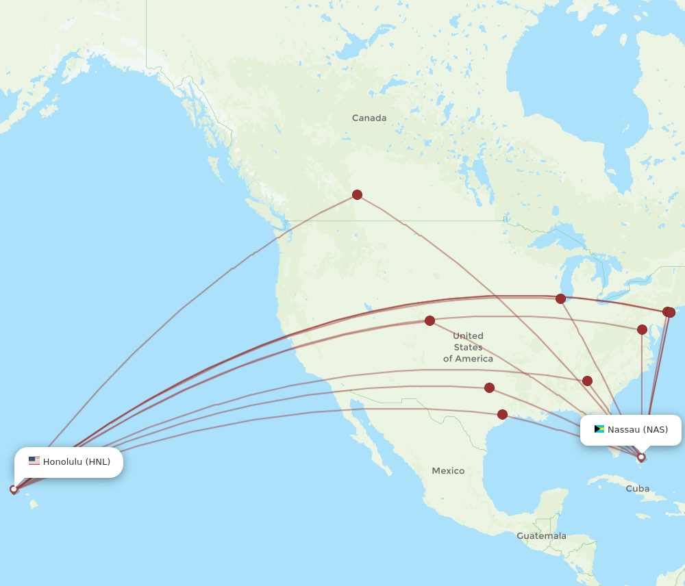 HNL to NAS flights and routes map