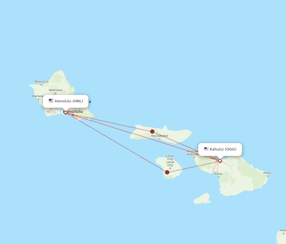 HNL to OGG flights and routes map