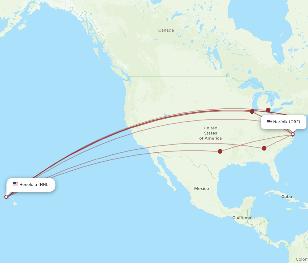 HNL-ORF flight routes