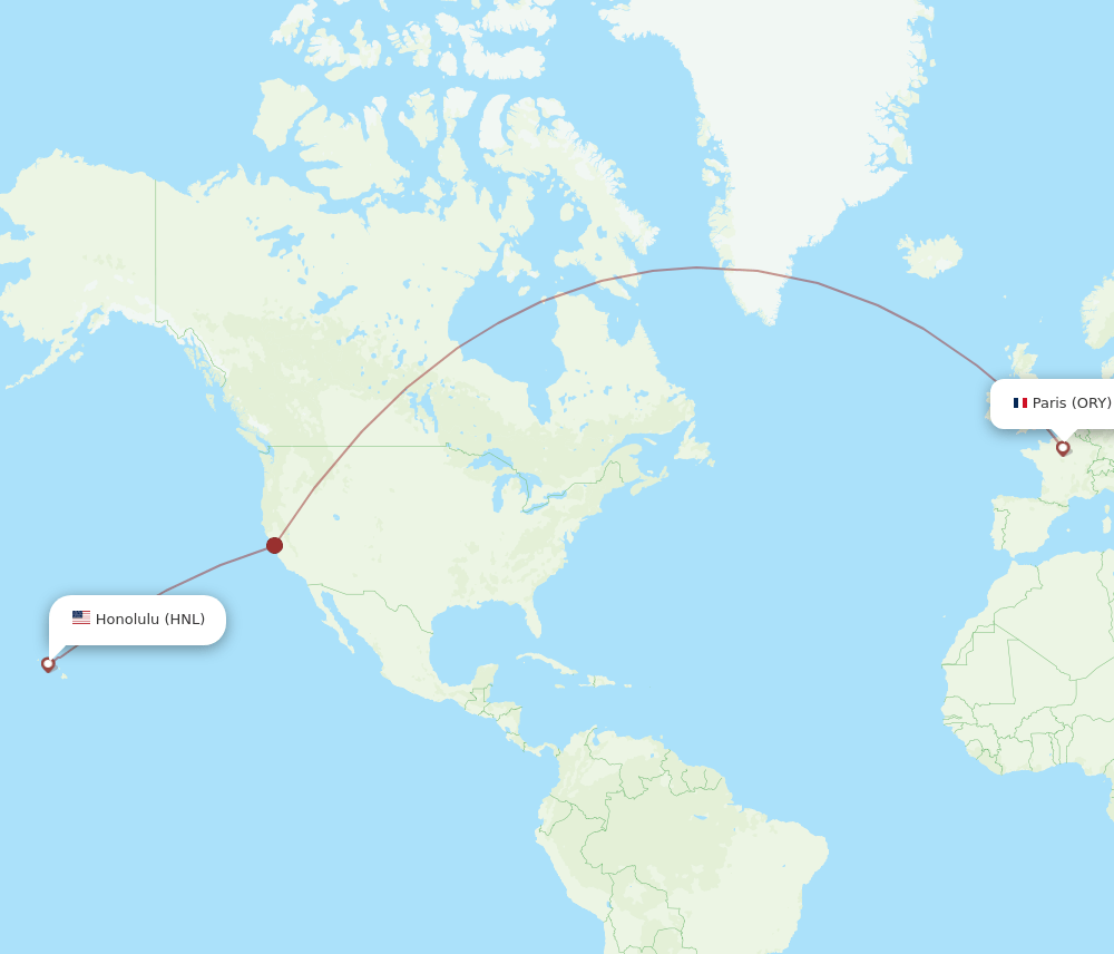 Paris - Honolulu route map and flight paths