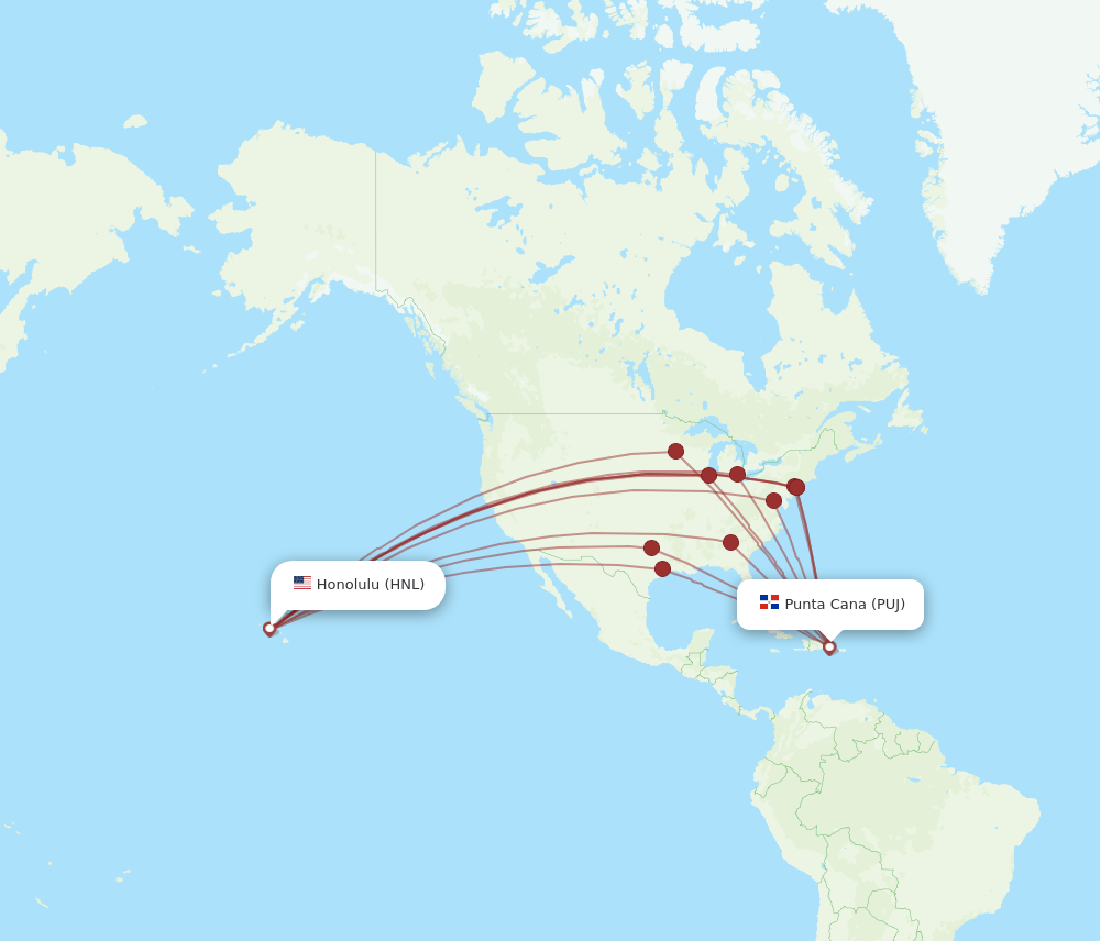 HNL-PUJ flight routes