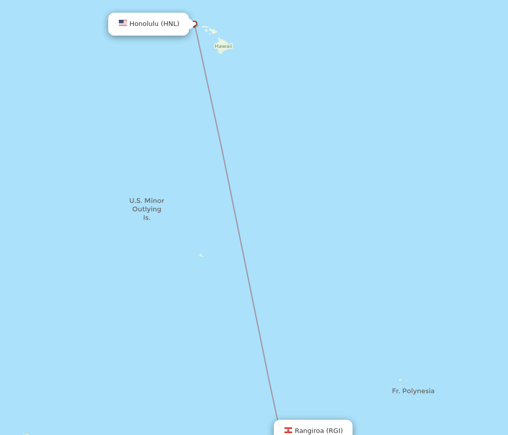 Rangiroa - Honolulu route map and flight paths