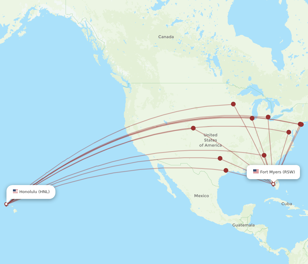 HNL-RSW flight routes