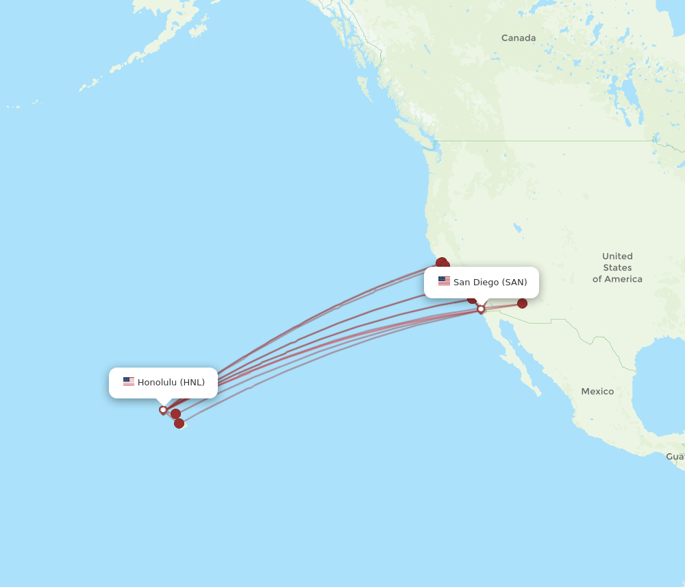 HNL to SAN flights and routes map