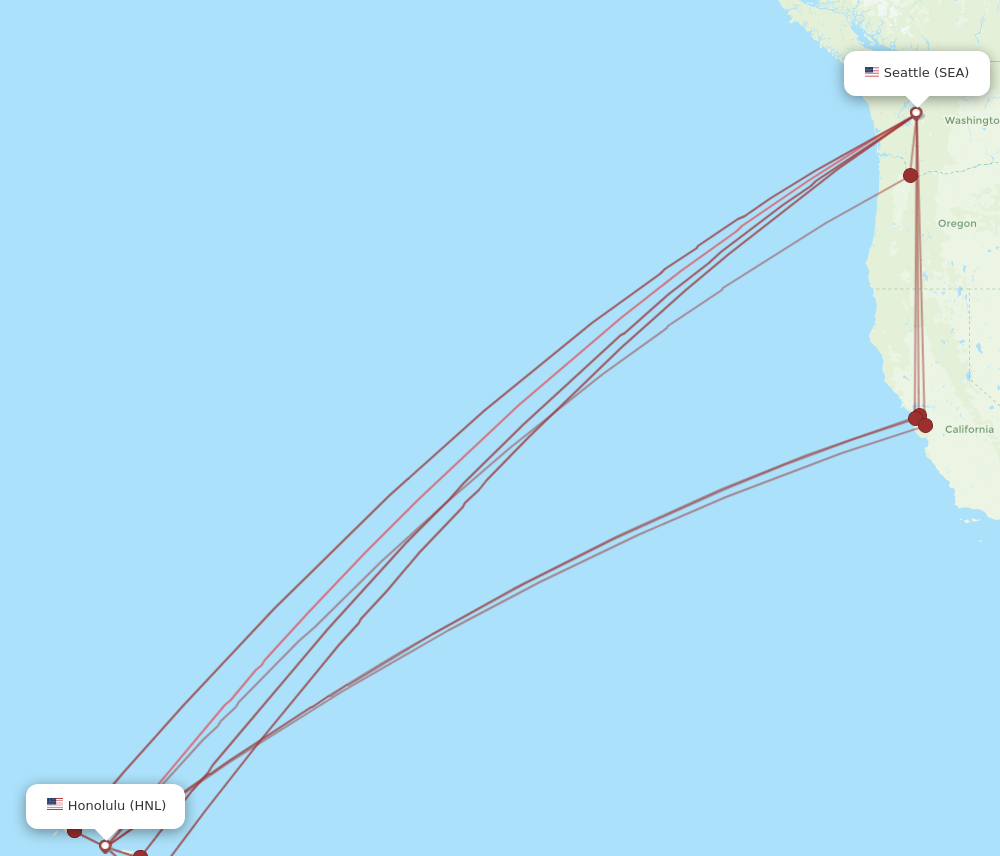 HNL to SEA flights and routes map