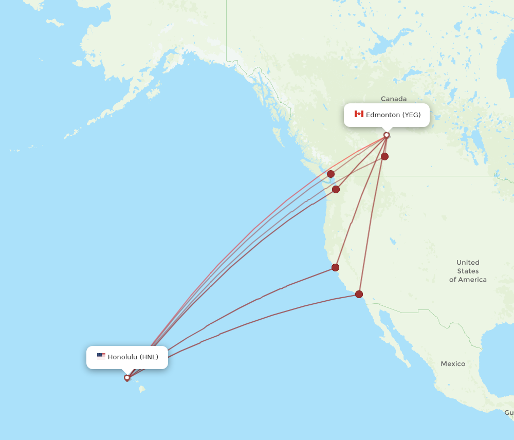 HNL to YEG flights and routes map