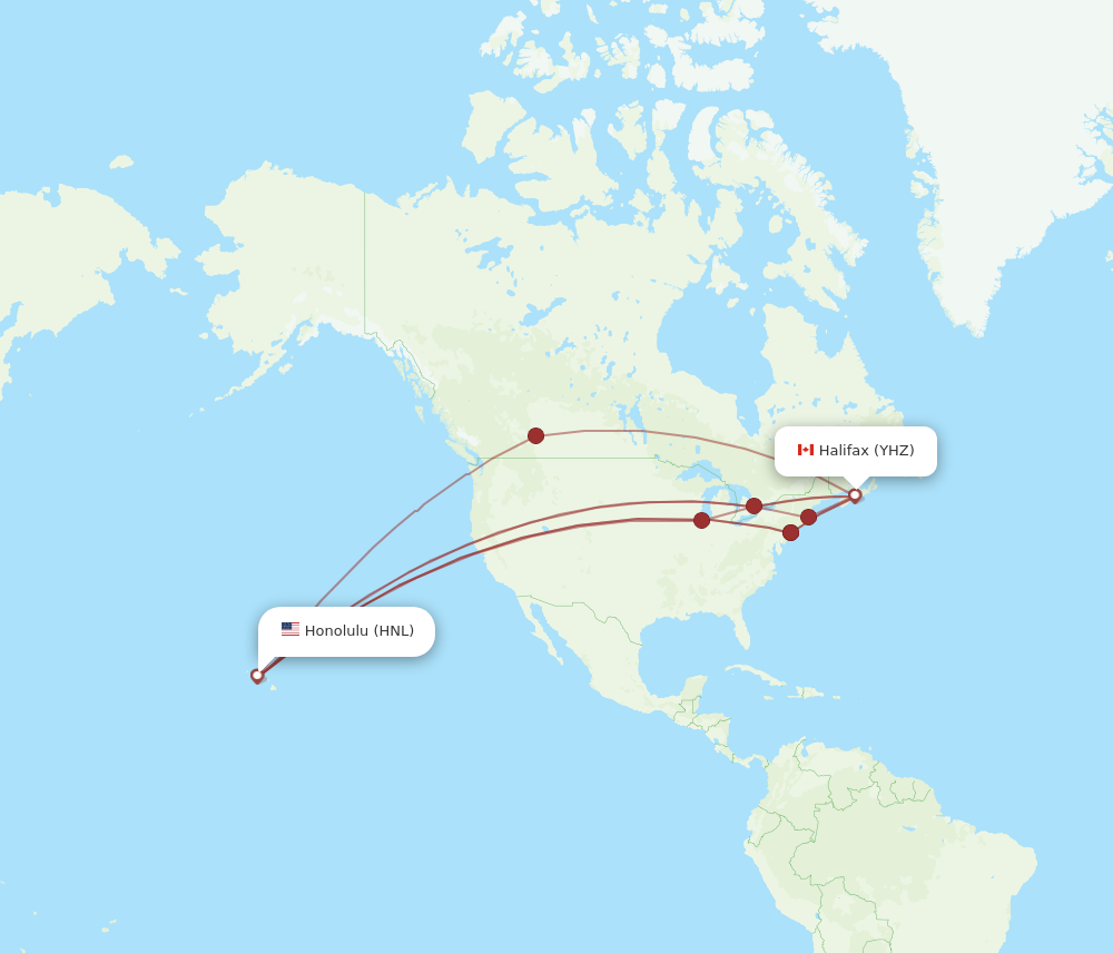 HNL to YHZ flights and routes map